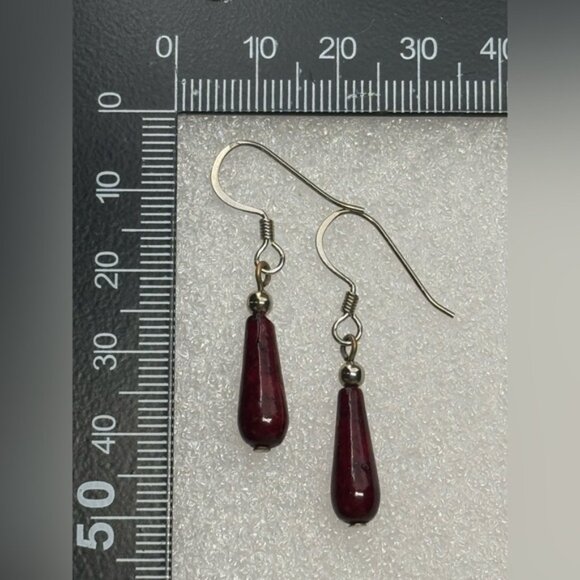 Berry Red tear Drop Earrings - Picture 5 of 5
